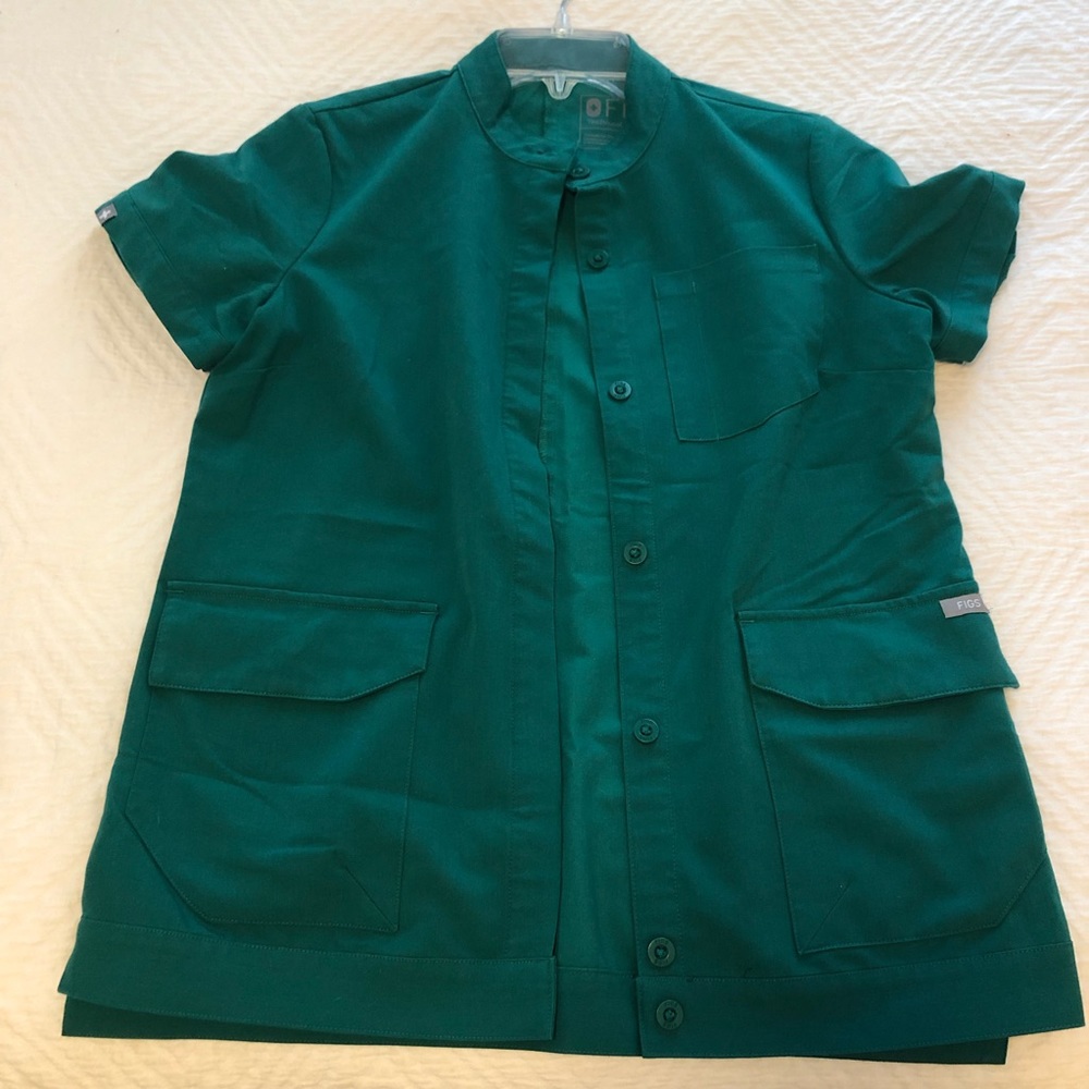Figs Button Down Hunter Green Scrub Top